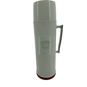 Vintage Thermos Vacuum Bottle Model 2402 Cream Red Retro Camping Picnic